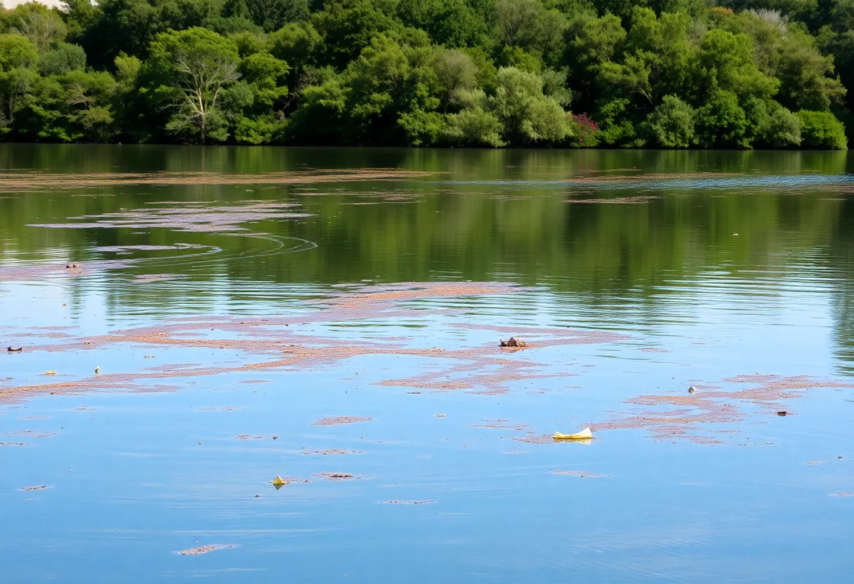 View of Lady Bird Lake showing pollution