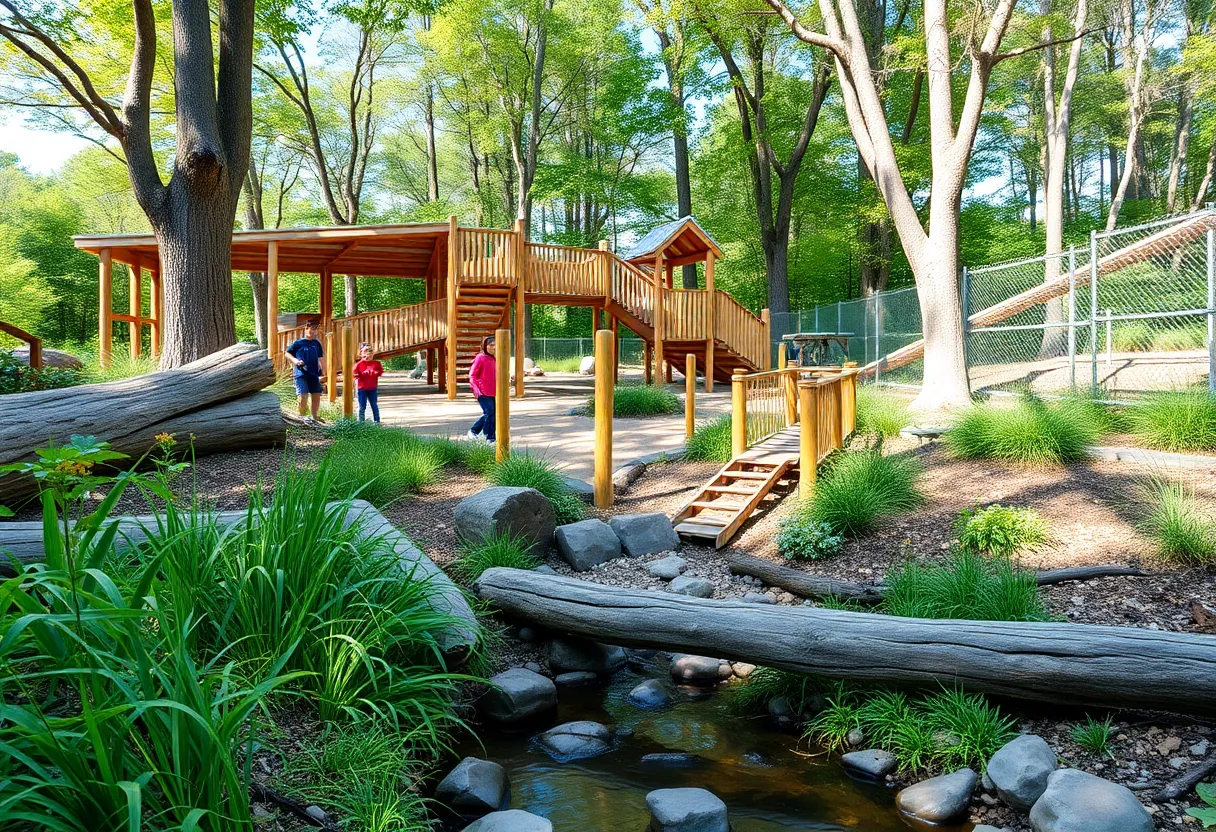 Children exploring the nature playground at St. George's Episcopal School