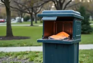 A city dumpster outside, symbolizing newborn abandonment.