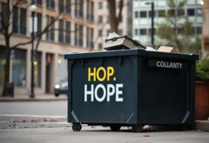 Urban dumpster scene symbolizing hope for abandoned infants