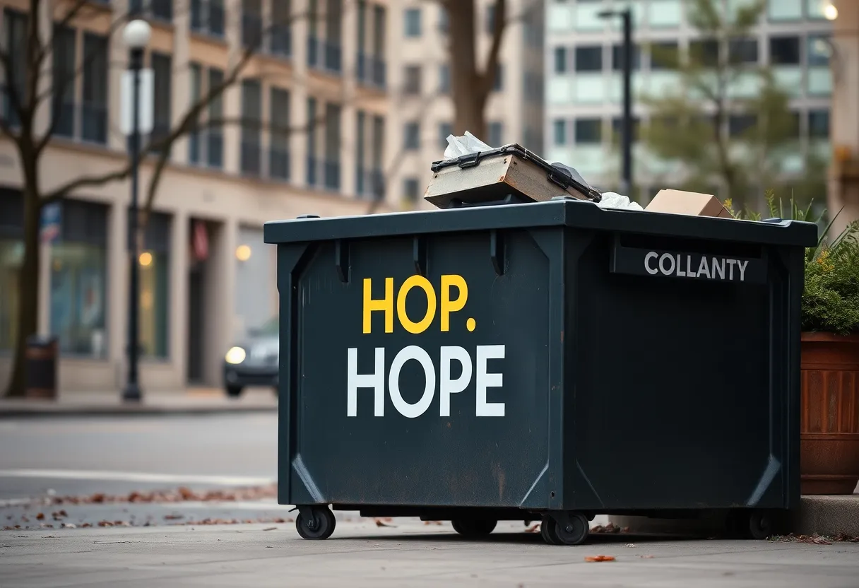Urban dumpster scene symbolizing hope for abandoned infants