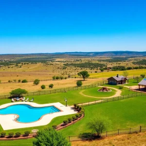 Expansive view of Otra Vez Ranch showcasing natural springs and horse facilities