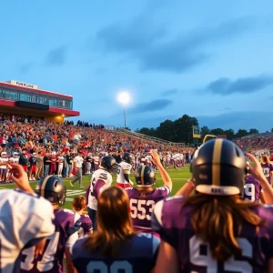 High school football players in action during a game.