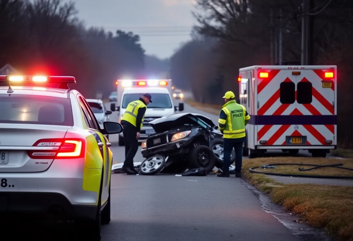 Emergency responders at a car accident scene