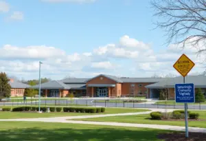 A school campus highlighting safety measures.