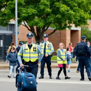 Police officers ensuring safety on a school campus in Austin
