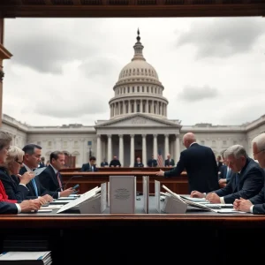 Senators voting in the Senate chamber