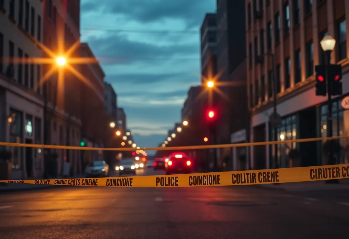Police lights and caution tape at a crime scene in Austin after a shooting incident.