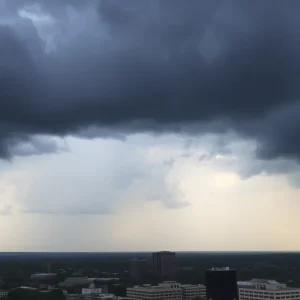 Gathering storm clouds over the Austin skyline