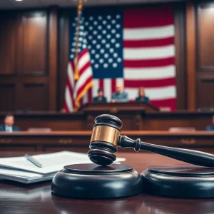 Courtroom scene symbolizing the legal battle over tariffs