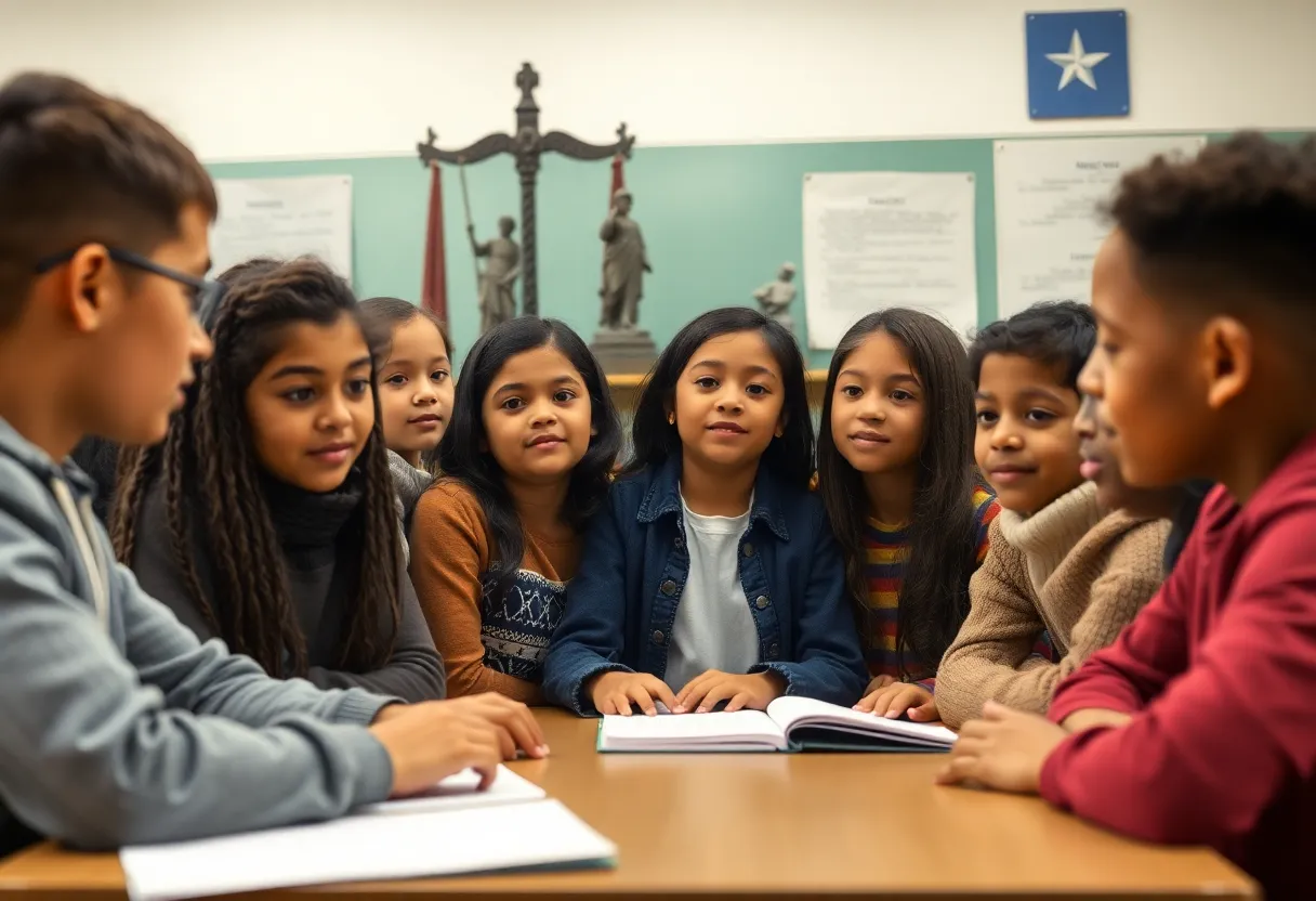 Students discussing curriculum in a classroom setting