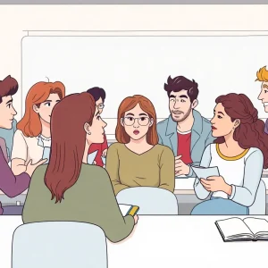 Illustration of a diverse university classroom discussing academic freedom and course content