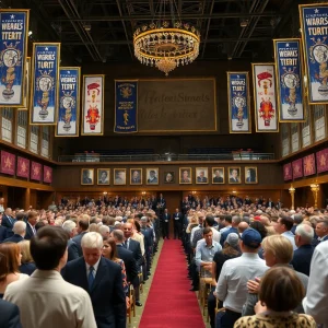 Ceremony celebrating inductees of the Texas Athletics Hall of Honor with awards and athletes present