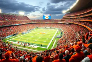 Texas football team celebrating a win against Sam Houston State