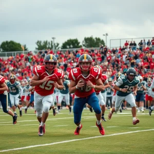 Players in action during a Texas high school football game