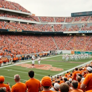 Texas Longhorns football team warming up before a game.