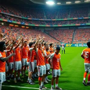 Texas Longhorns football team celebrating their win at DKR Memorial Stadium
