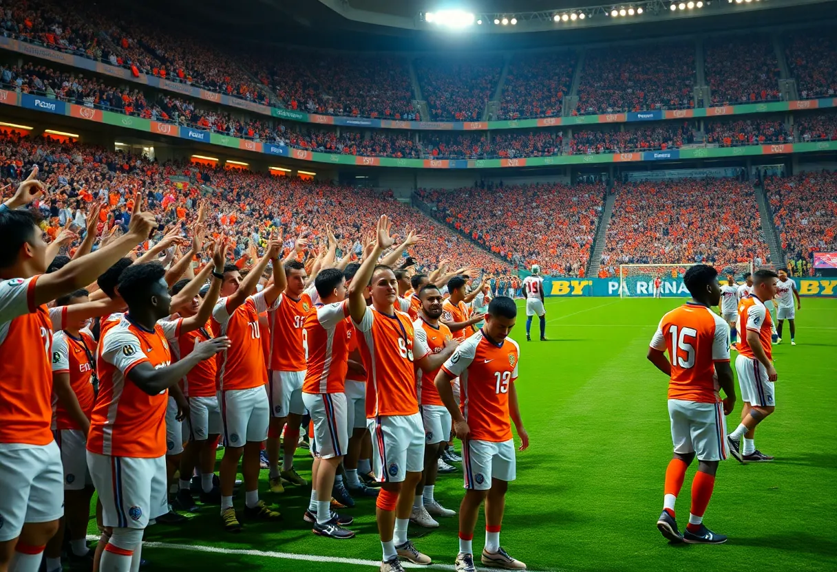 Texas Longhorns football team celebrating their win at DKR Memorial Stadium