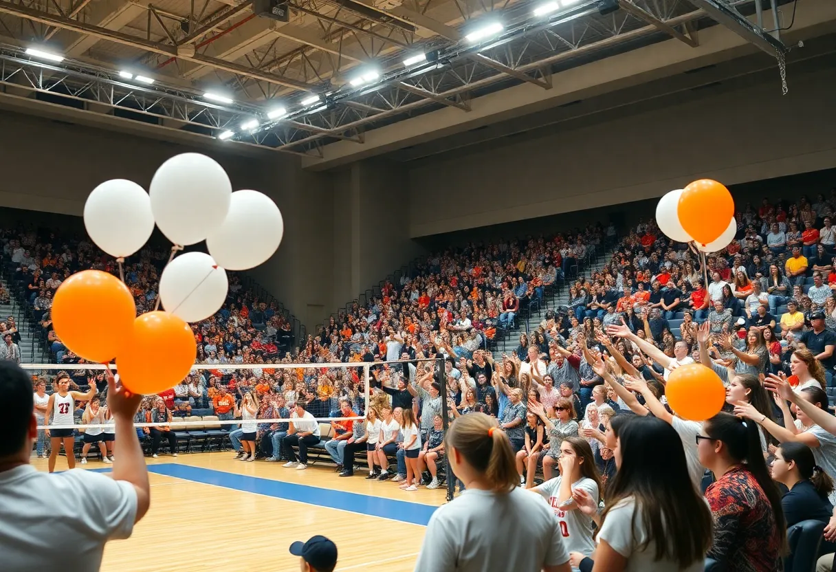 Fans cheering during the Texas Longhorns volleyball match against Stanford
