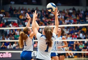 Texas volleyball players celebrating during a match