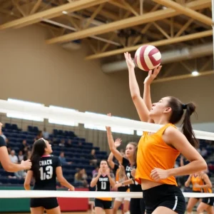 Texas volleyball players competing against TCU