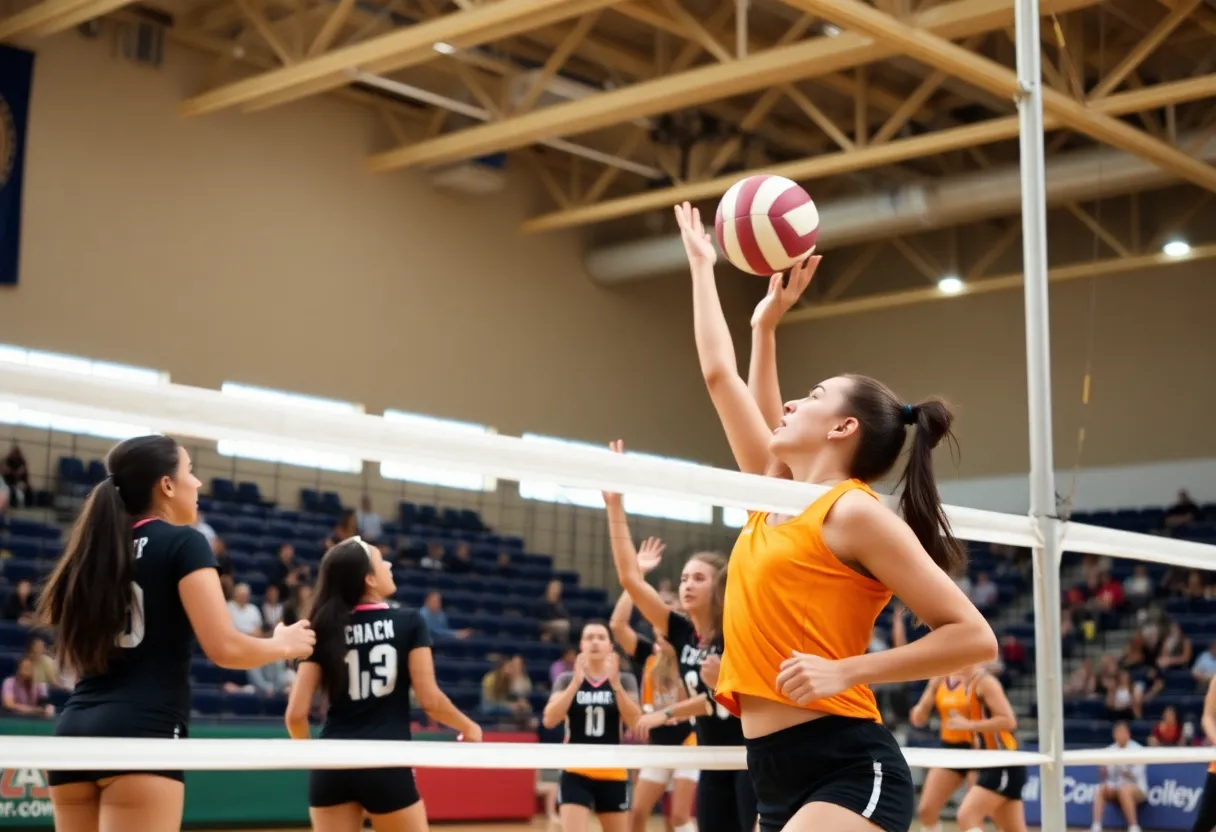 Texas volleyball players competing against TCU