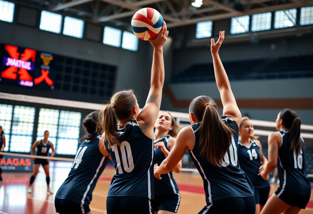 Texas Volleyball players during a match