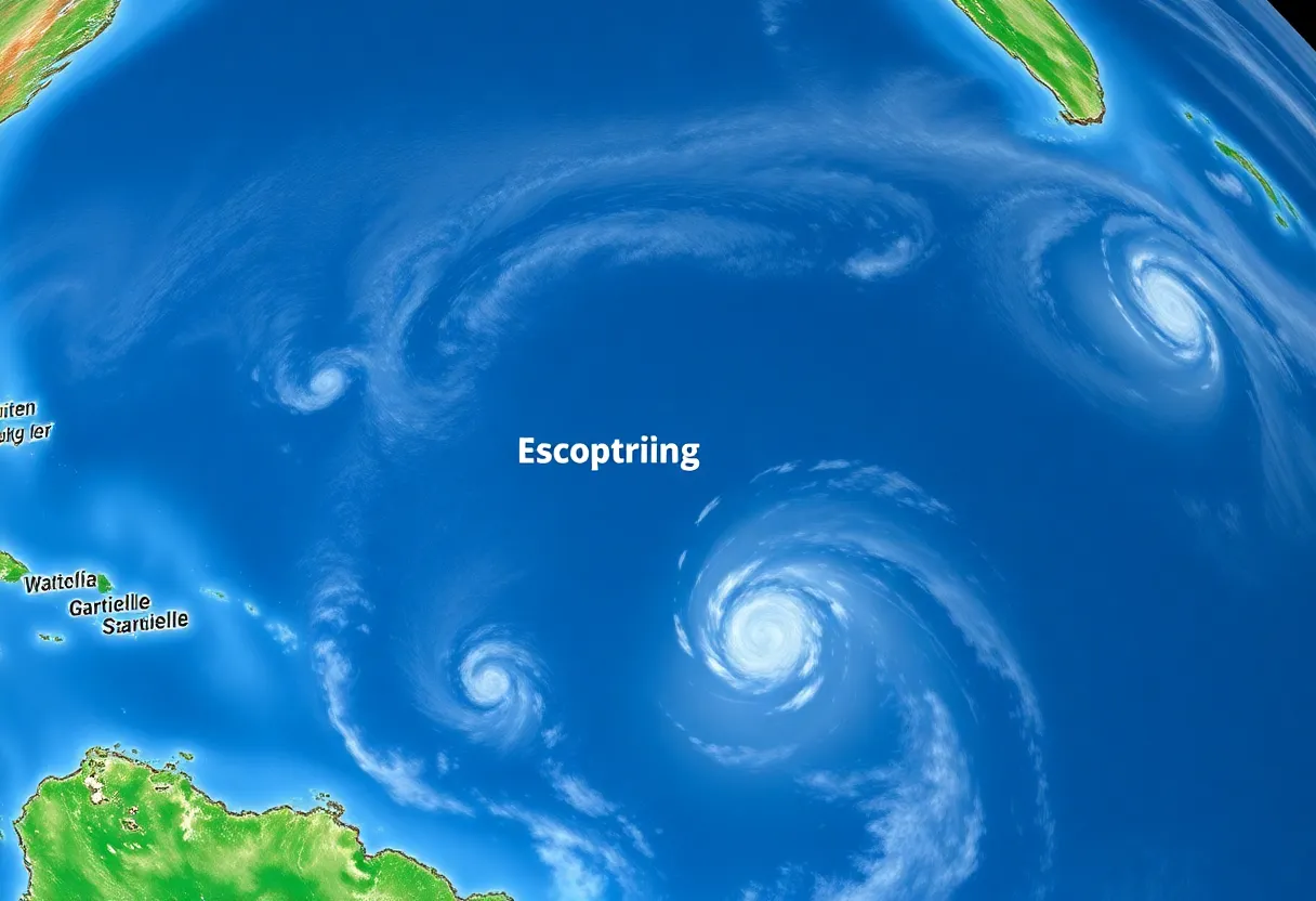 Meteorological map tracking the potential development of Tropical Storm Gabrielle in the Atlantic