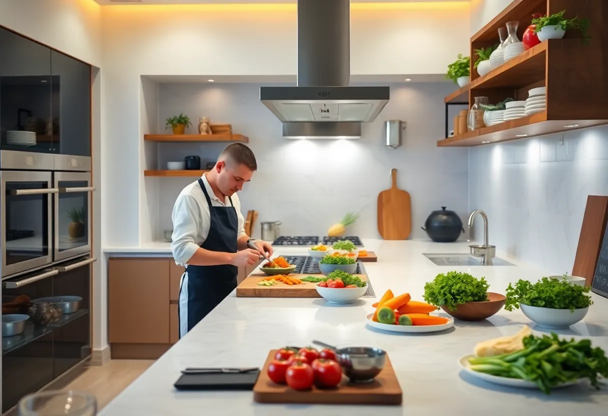Chef demonstrating cooking tips in a modern kitchen for Under Seasoned video series.