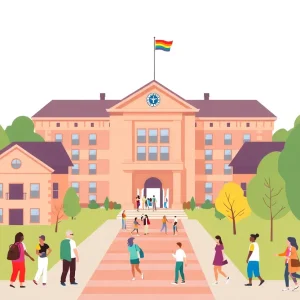 A vibrant university campus representing support for LGBTQ individuals