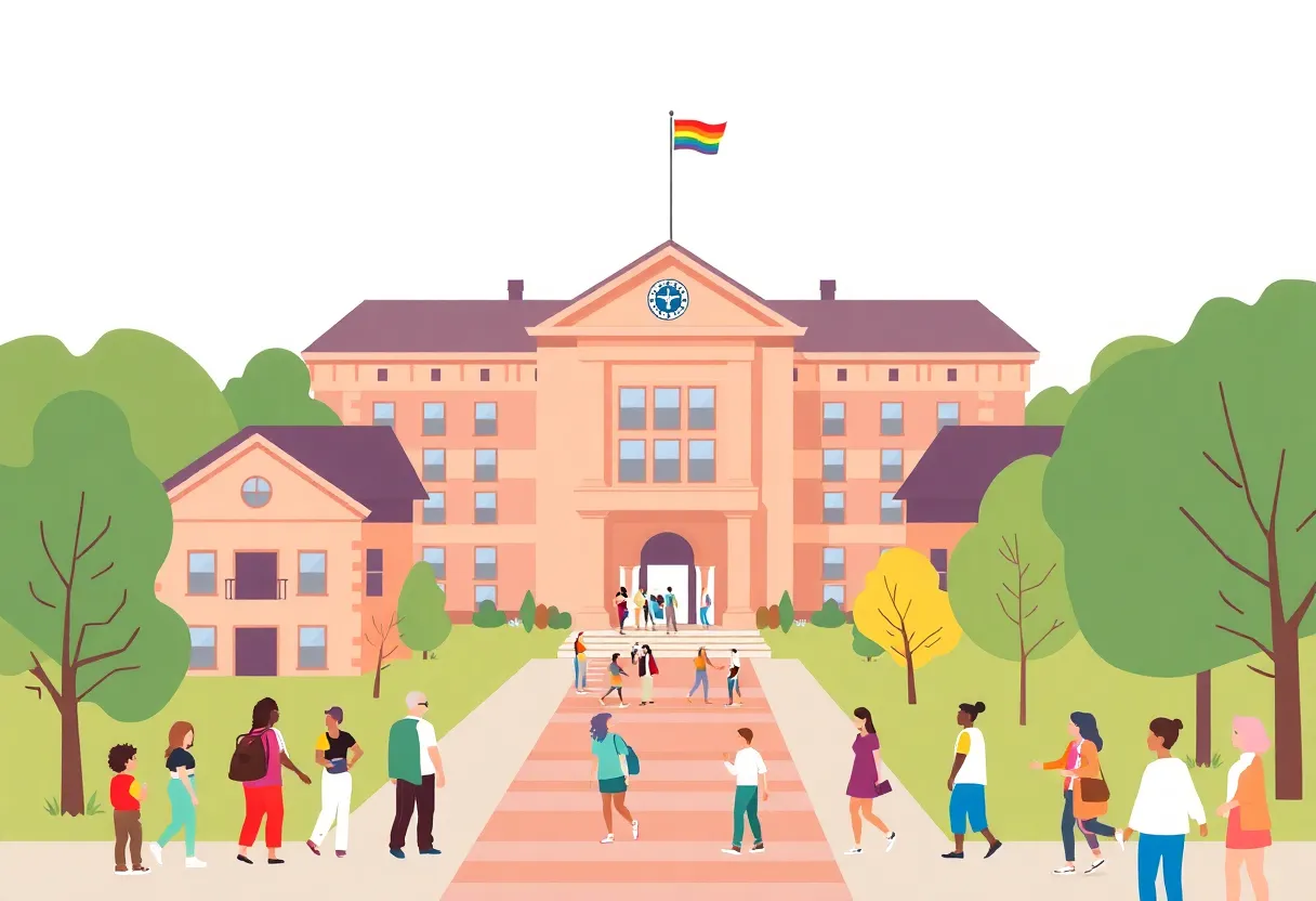A vibrant university campus representing support for LGBTQ individuals