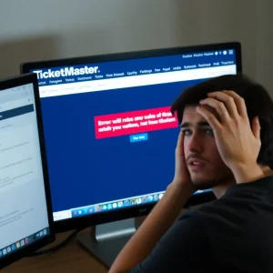 User looking frustrated by TicketMaster Error 401 on computer