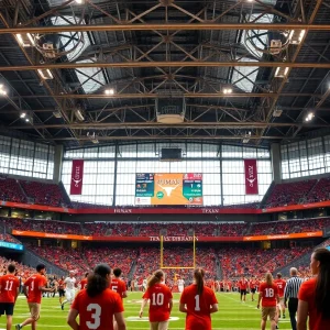 Vibrant sports venue featuring Humann and Texas Longhorns logos.