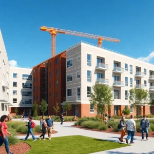 Rendering of new student housing complex at UT Austin