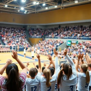 Crowd at a women's volleyball match at the Moody Center