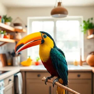Vibrant Toucan Perched in Kitchen