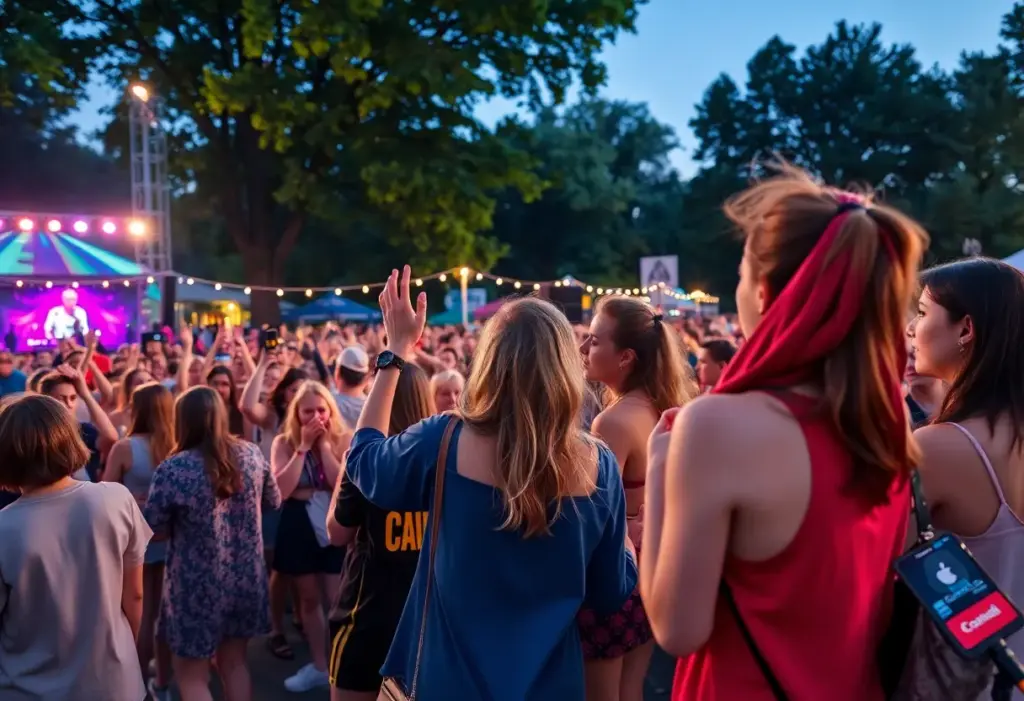 Crowd enjoying ACL Fest 2025 with stage lights and vibrant atmosphere.