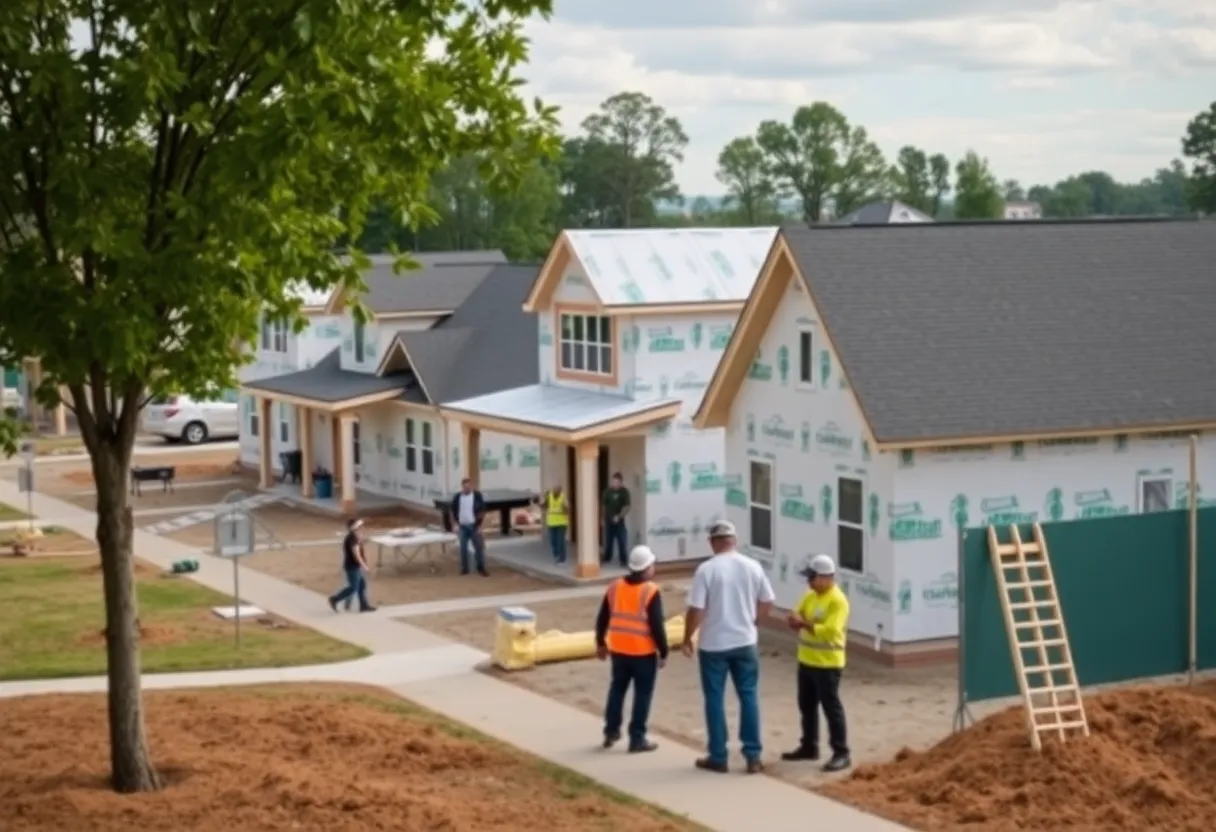 Volunteers building affordable homes in Whisper Valley, Austin