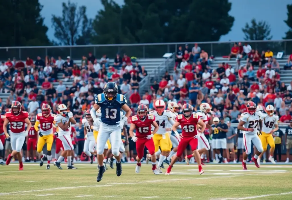 Anderson Trojans players celebrating a touchdown during a football game against the McCallum Knights