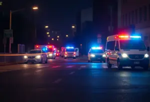 Emergency responders at the scene of an auto-pedestrian crash in Austin.
