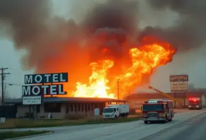 Fire raging at the abandoned Rodeway Inn motel in Austin