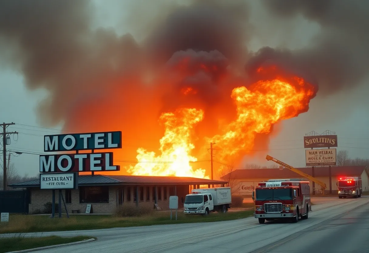 Fire raging at the abandoned Rodeway Inn motel in Austin