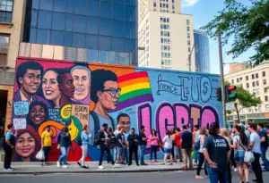 Murals in Austin symbolizing racial equality and LGBTQ+ pride