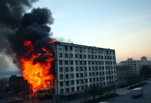 Firefighters battling a massive fire at an abandoned hotel in Austin, Texas