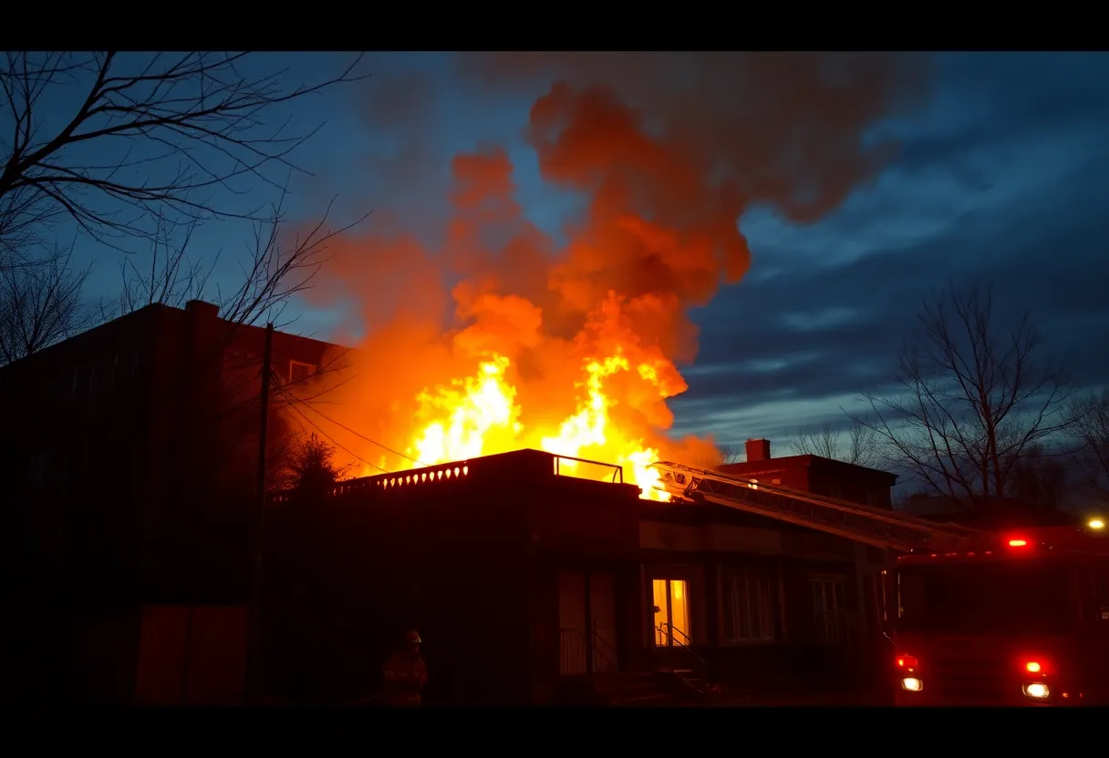 Firefighters battling flames at an abandoned building in Austin