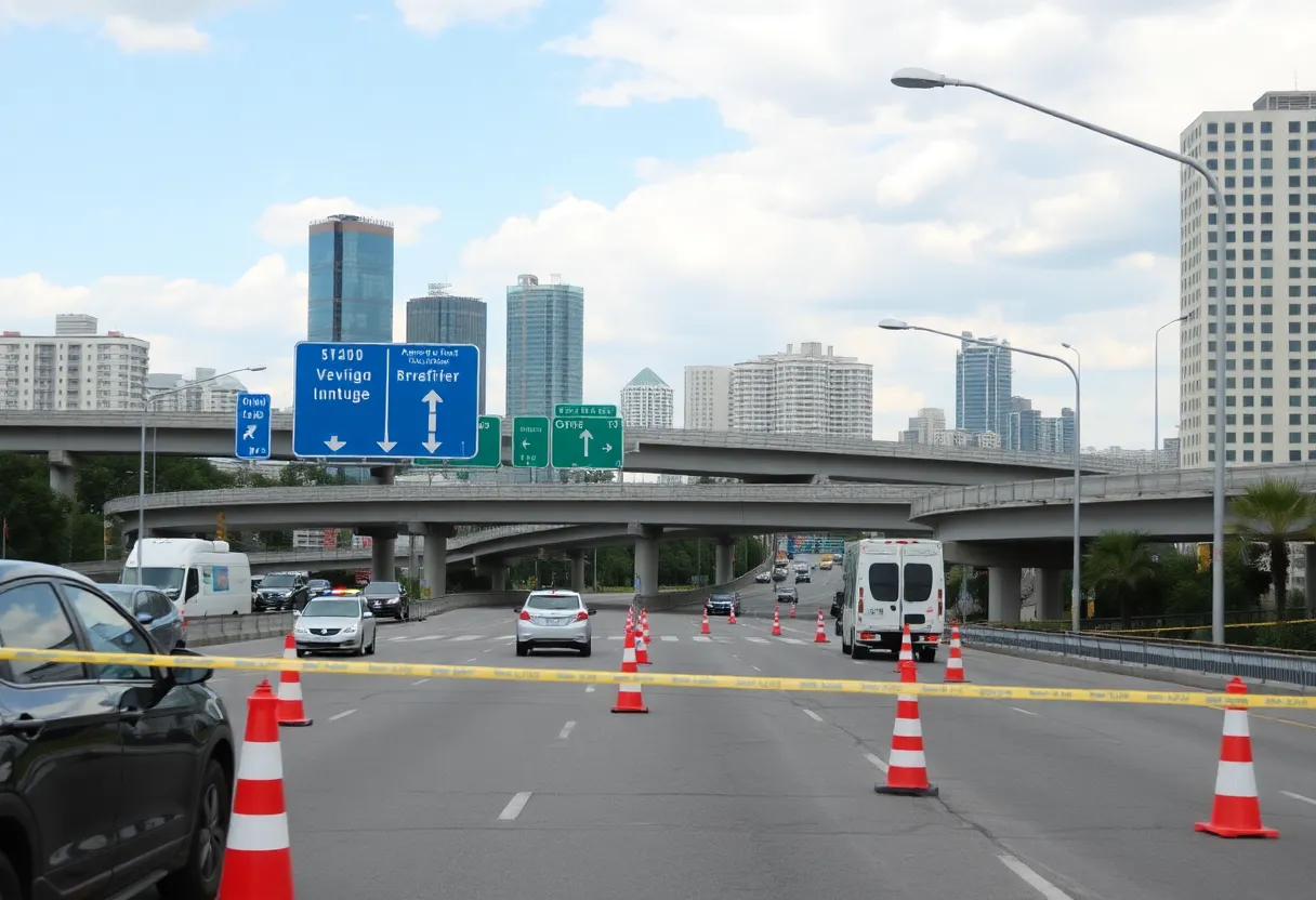 Police investigation scene at Highway 183 interchange in Austin