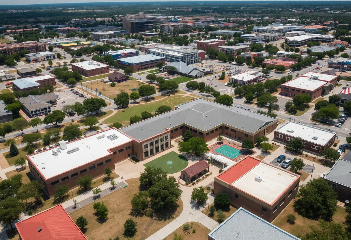 Aerial view of Austin ISD schools highlighting educational facilities