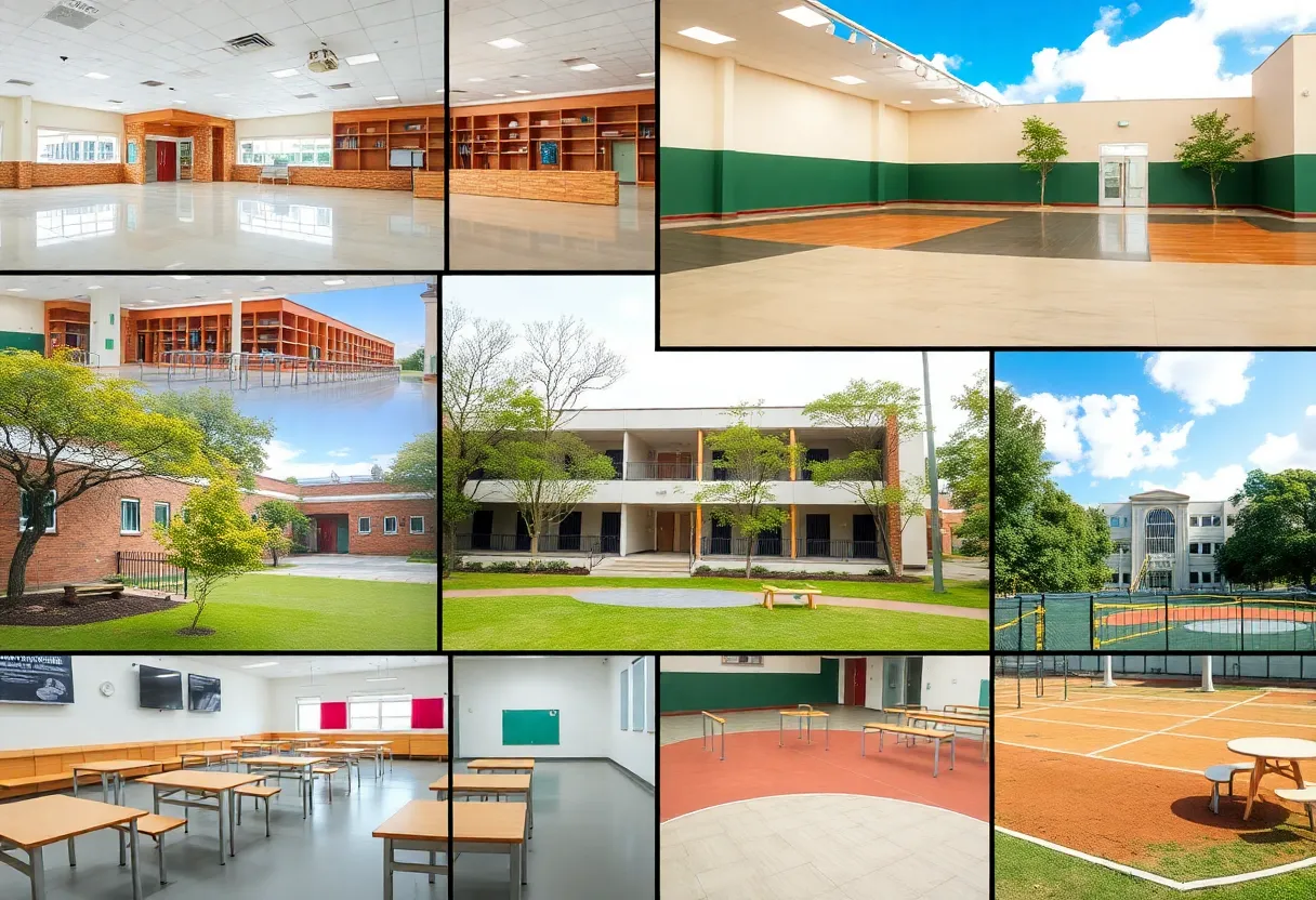 A collage depicting schools in Austin, highlighting closures and educational concerns.