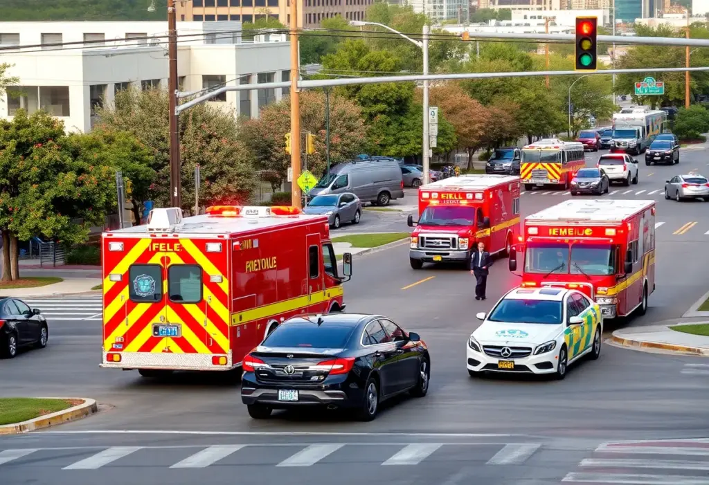 Emergency services responding to a multi-vehicle crash in Austin