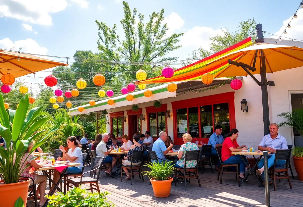 Outdoor patio dining at a restaurant in Austin